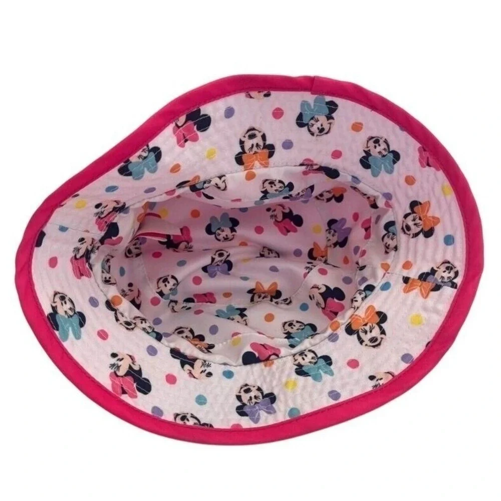 Disney Junior Minnie Bucket Reversible Sun Hat Pink Travel Vacation Parks‎